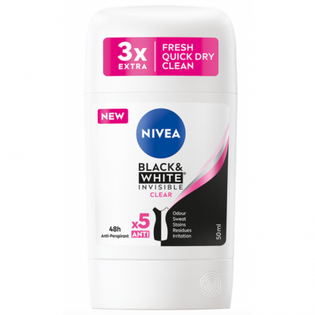 NIVEA - Black&White Invisible Clear 72H Antiperspirant Stick 50ml