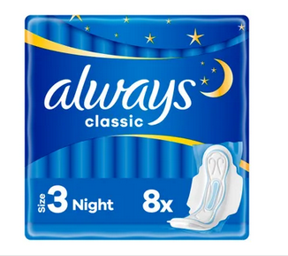 ALWAYS Classic Night Podpaski Ze Skrzydełkami 8 sztuk